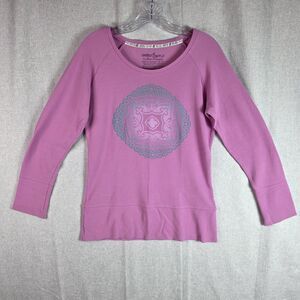 Green Apple Active Waffle Knit Pullover Top Pink Bamboo Cotton Blend Medallion L